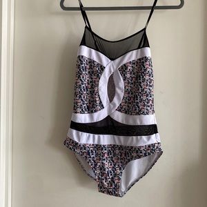 2013 Chanel CC mesh swimsuit black logo one piece swimwear large